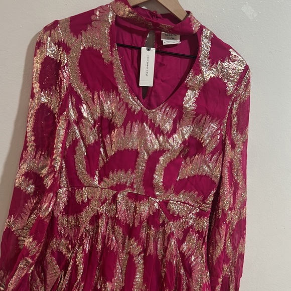 Anthropologie Hemant & Nandita Metallic Maxi Dress Pink & Gold Size4 - Picture 9 of 12